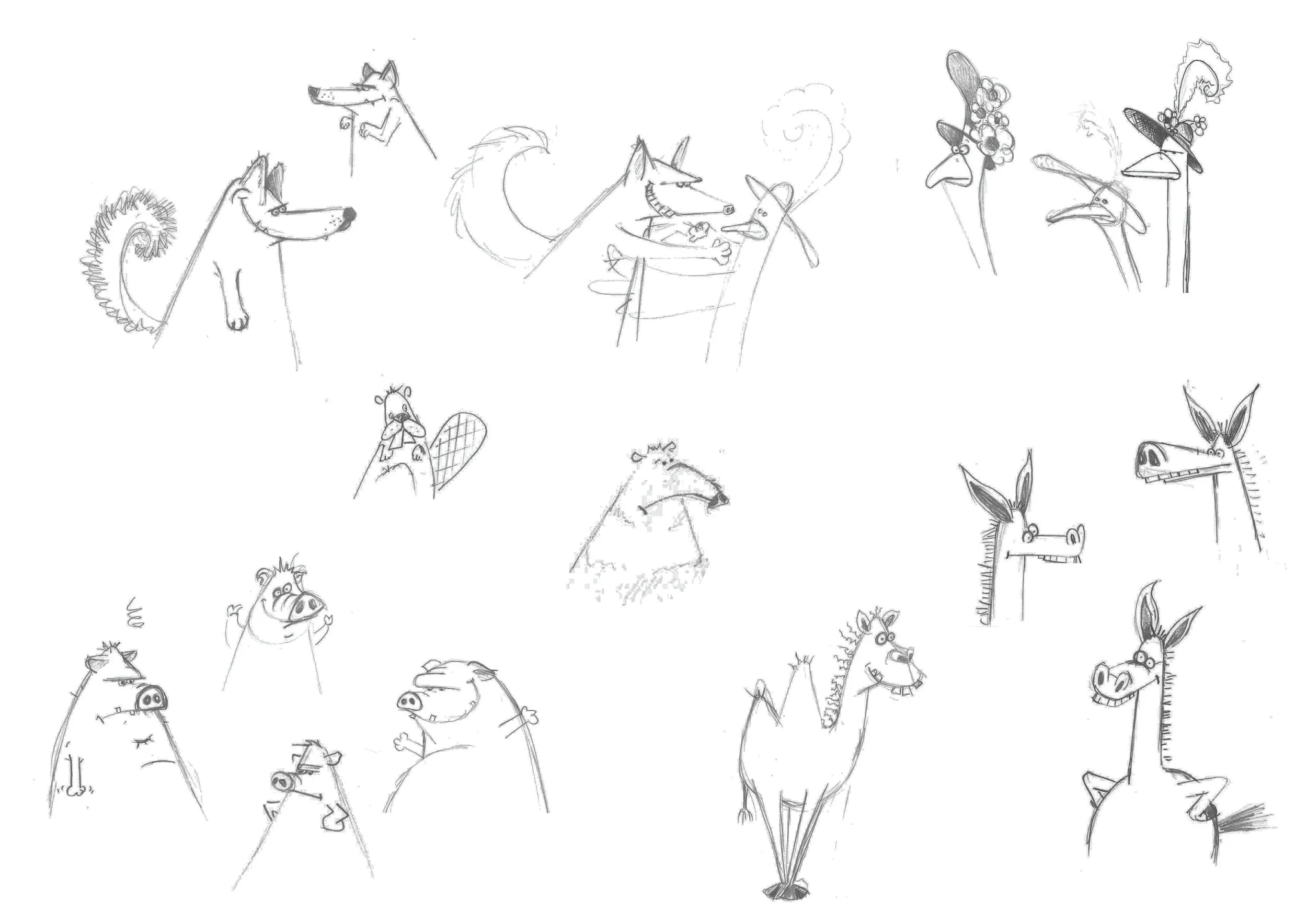 Animal sketches for handpuppets