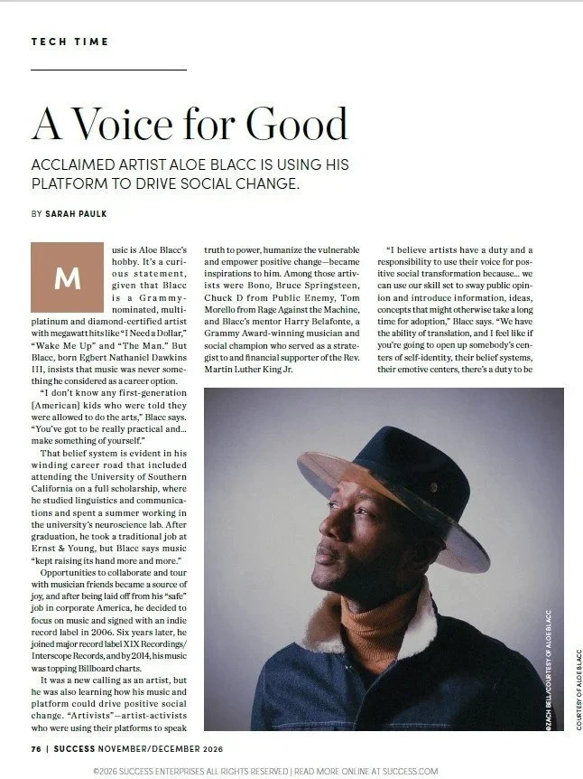 Aloe Blacc SUCCESS magazine article by Sarah Paulk