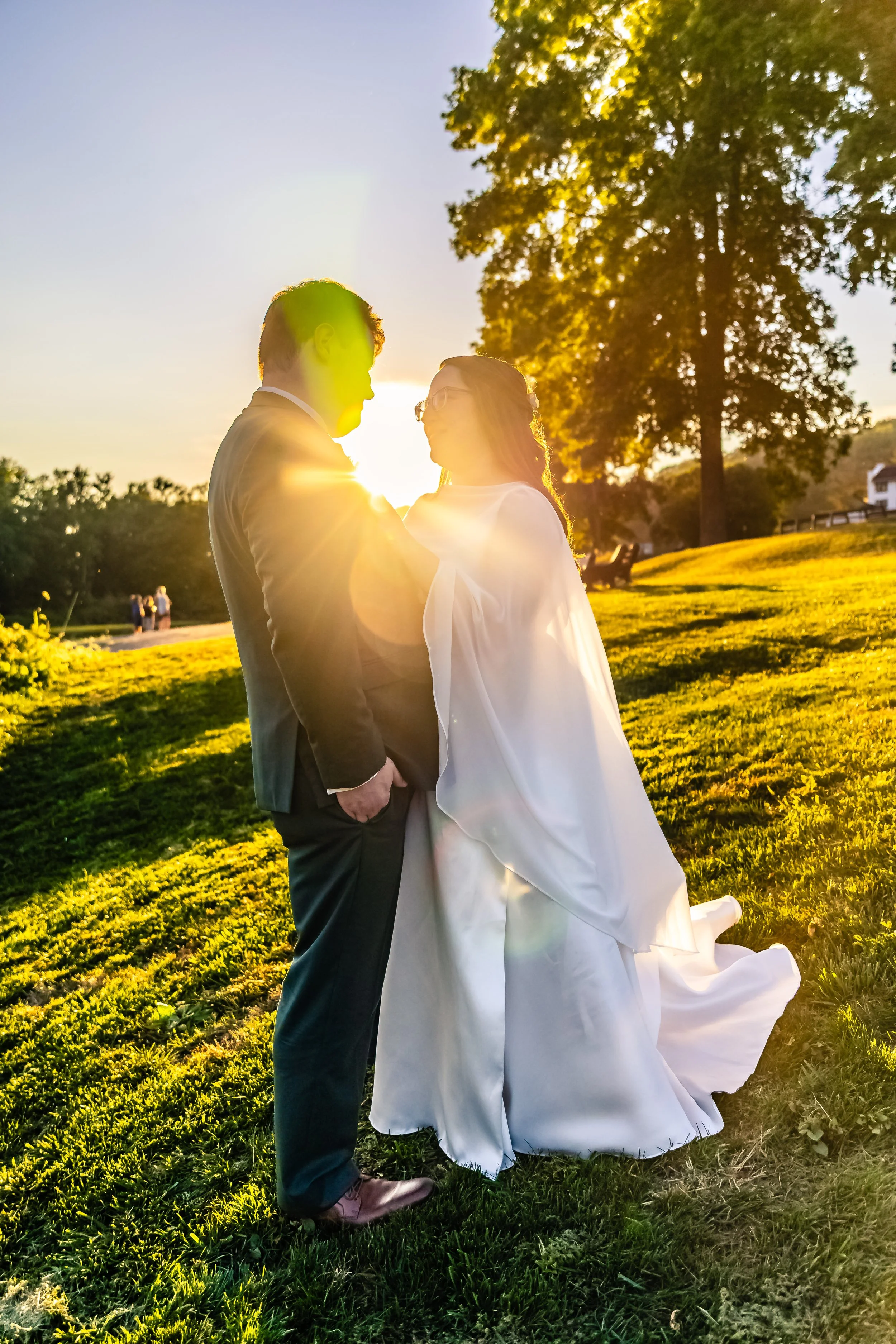 sunset shot with couple , wedding, Shawnee On Delaware, Pennsylvania