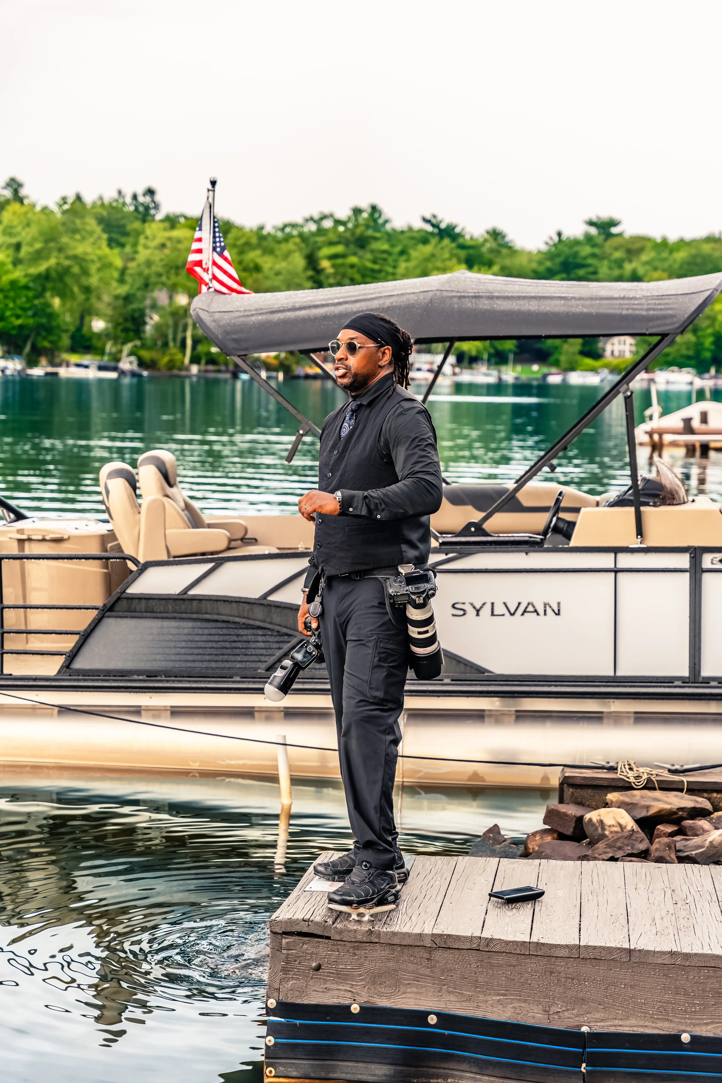 jason on a dock during a wedding shoot in Blasklee, Pennsylvania