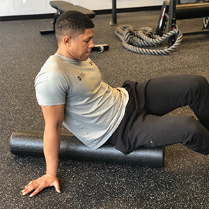 To target the gluteal muscles, sit on the roller in a vertical position. Due to the pattern of the gluteal muscle fibers, rolling side to side will be best to relax musculature.