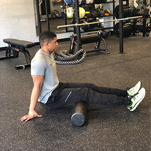 Slowly roll down the hamstrings, stopping before the backside of the knee