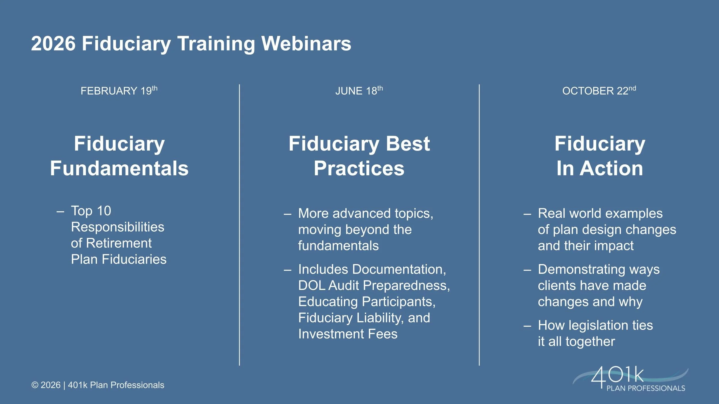 2026 Retirement Plan Sponsor Fiduciary Training, On-Demand Recordings