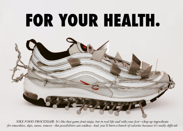 Photo: “Nike Food Processair” by artist Ava Nirui; "Mock advertisements designed as odes to classic Air Max ads - with punchy verbiage to match" 