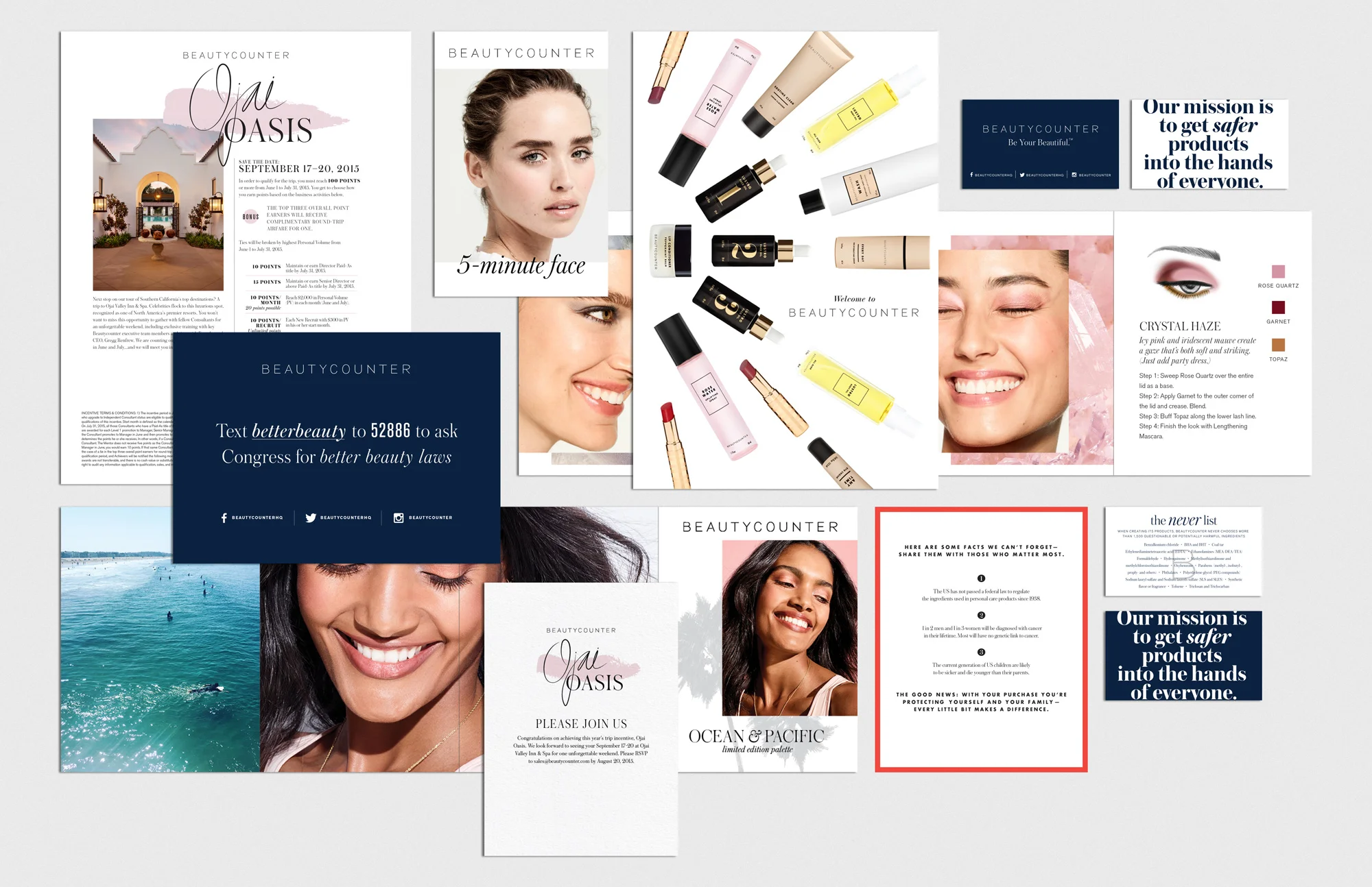 Selection of printed promotional collateral for Beautycounter&nbsp;