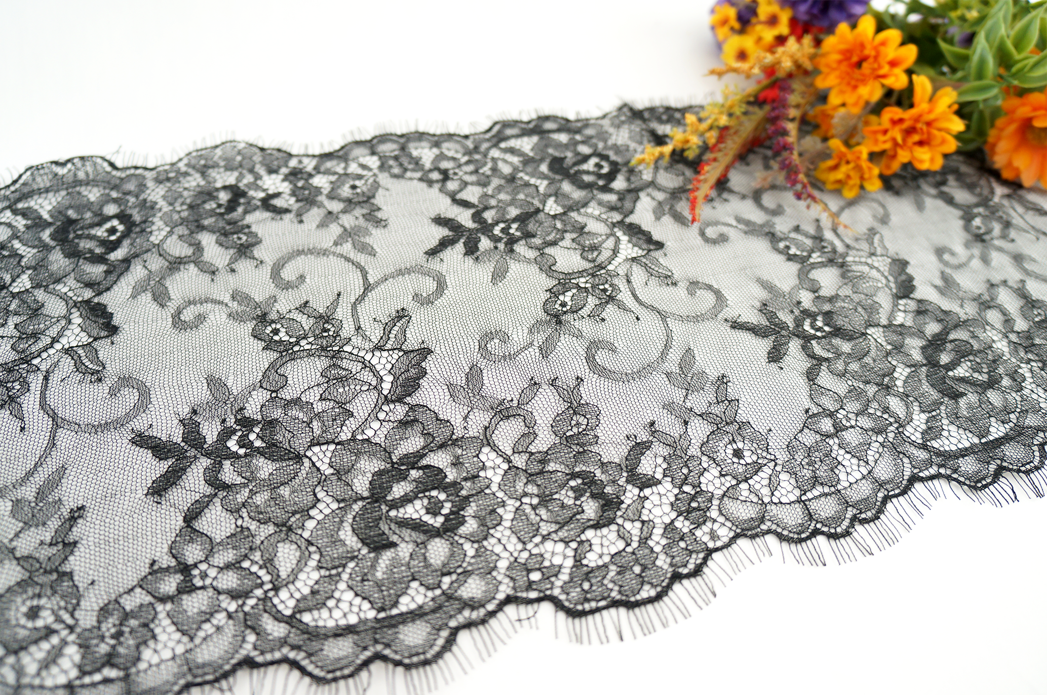 Eyelash Lace - Black- 9" Non-Stretch