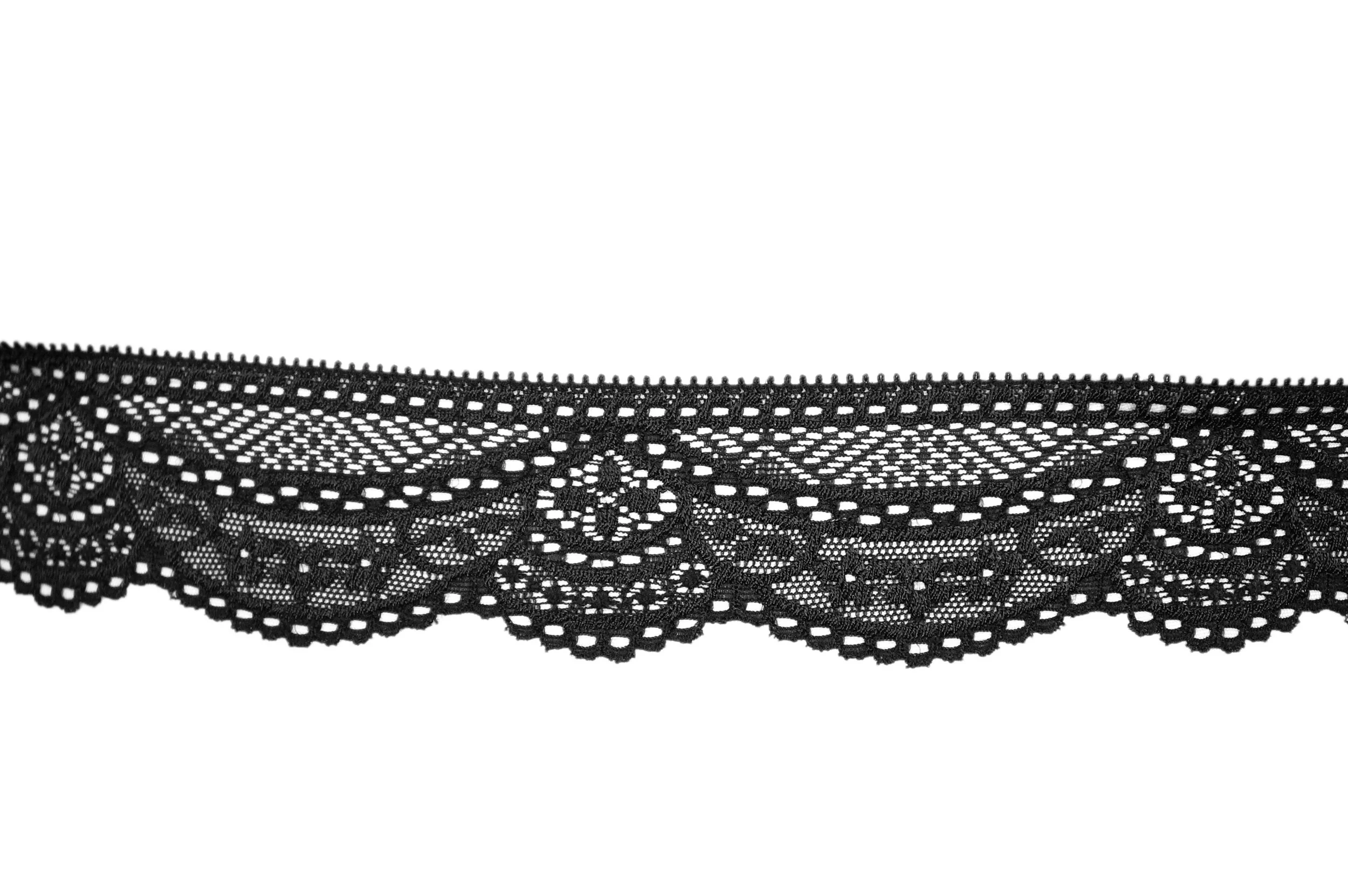 Stretch Lace Trim - Narrow Black Scallop - 2" (5 cm)
