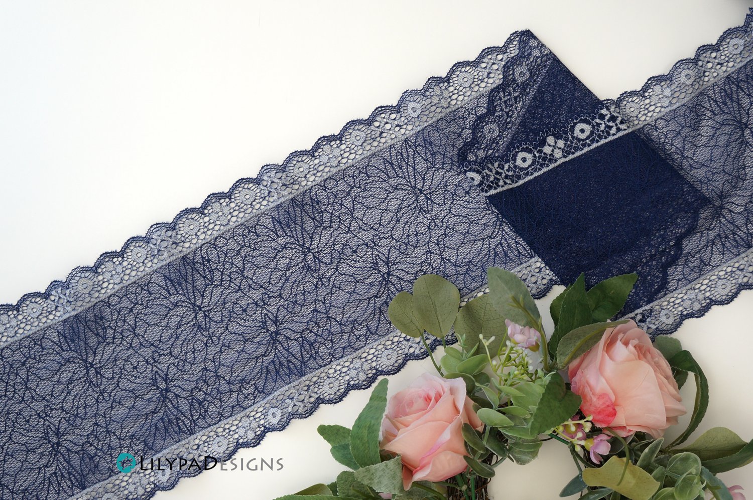 Navy Blue Galloon Lace with Ribbon and Crochet Stitch - 2.5 - (NB0212U01)  