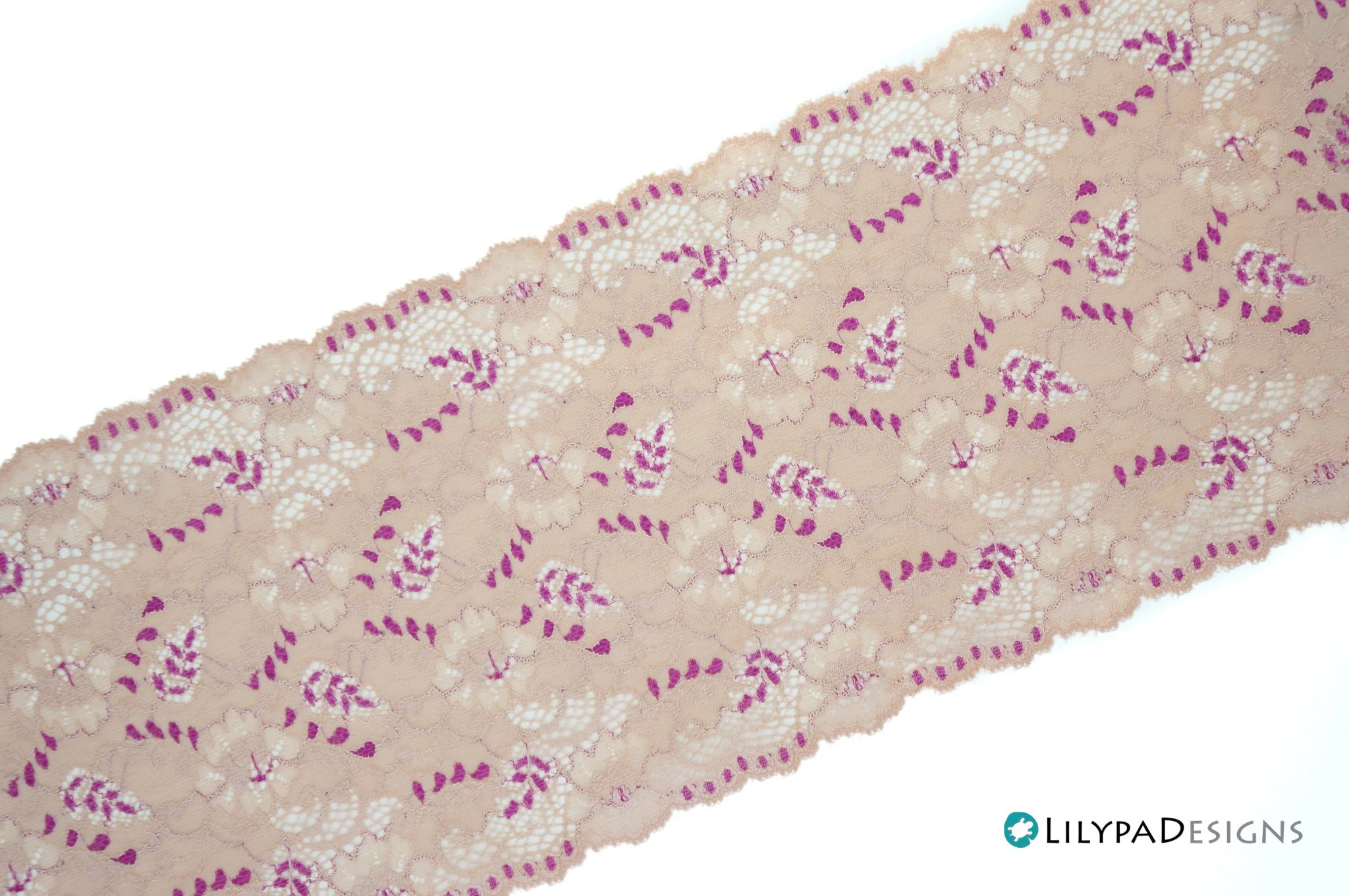 Stretch Lace - Raspberry Fields  - 6.3" (16 cm) Galloon Lace - Euro Collection