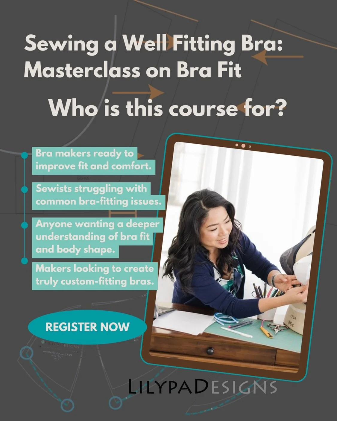 You spent hours sewing your bra. It should fit like it.

If you're tired of guessing at fit adjustments, maybe second-
guessing your underwire choice, or wondering why a bra still doesn't feel right, our Bra Fit Masterclass is for you.

Learn how to 