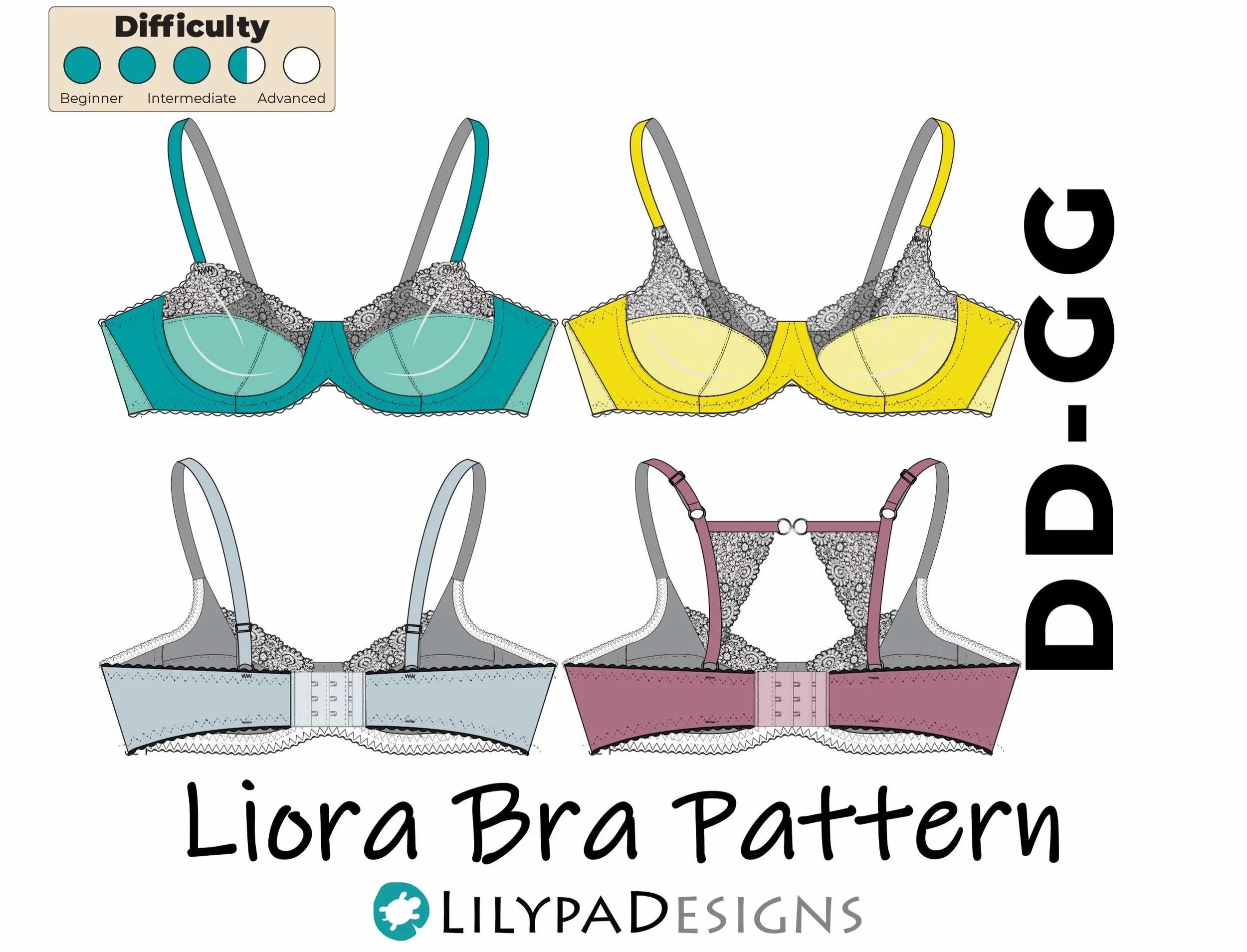Liora Underwire Bra Pattern = DD-GG (PDF)