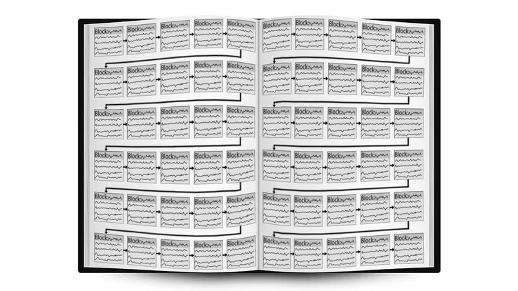 Blokker som henger sammen i en blokkjede, og erstatter hovedboken.