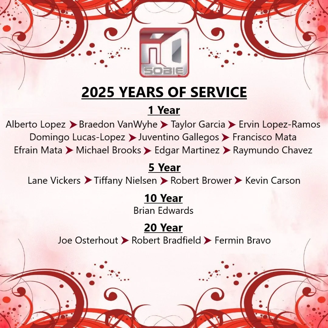 As 2026 approaches, it's the perfect time to reflect on the incredible journey we've had at Sobie Company! 

This year, we want to shine a spotlight on our amazing team members who have reached significant milestones in their tenure with us. Their ha