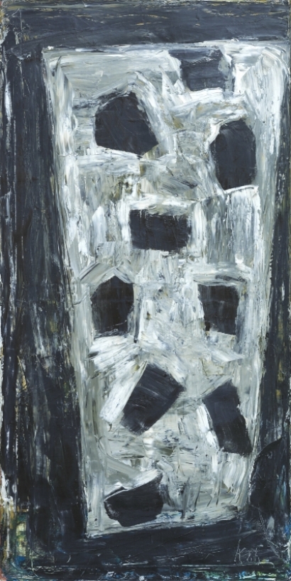 Neun im Keil , 1986, Oil on canvas, 78.74h x 39.37w in (200h x 100w cm)