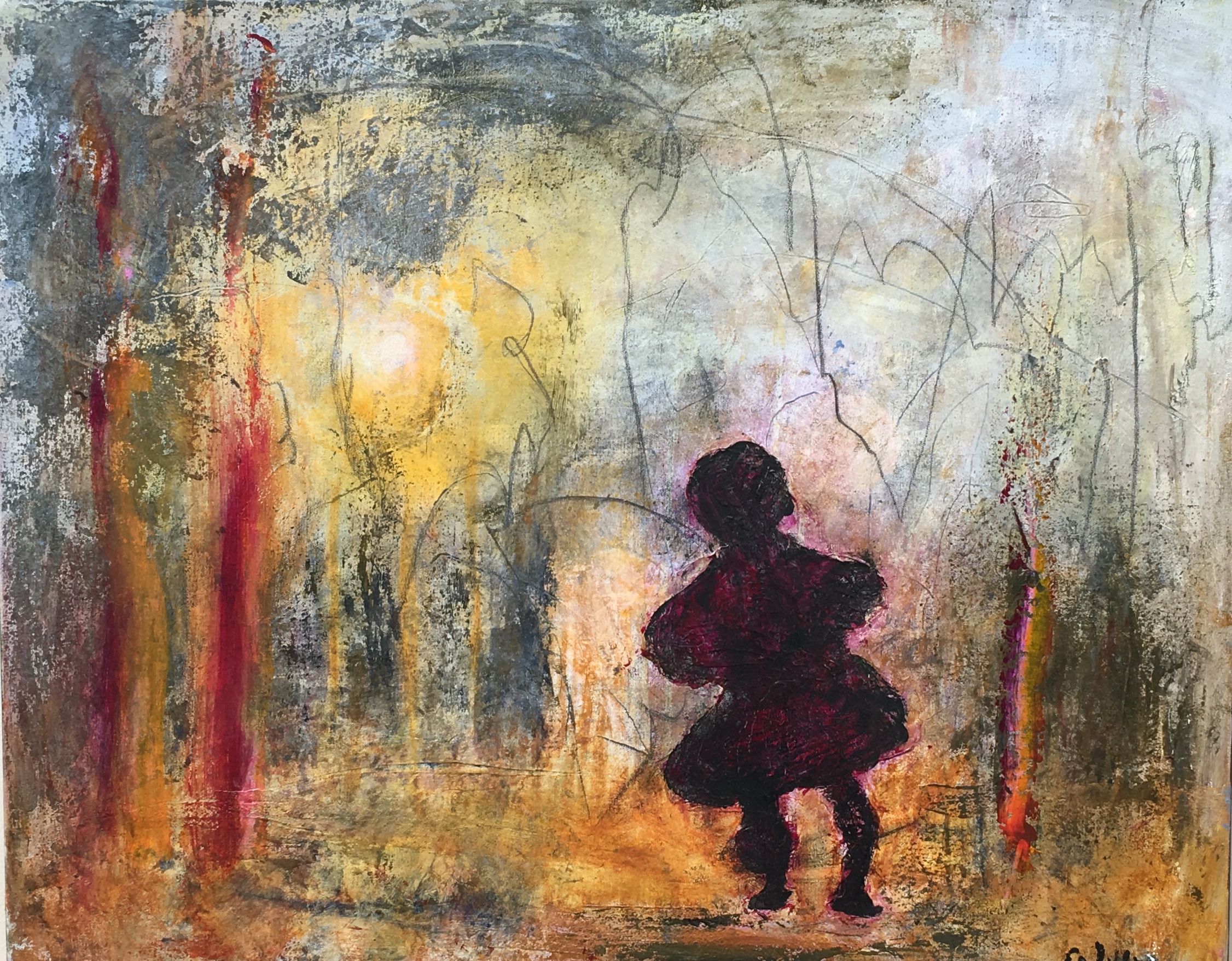 Grandma goes on an adventure Acrylic - 30"x24" $600, currently on display at Ahnisnabae Art Gallery, Thunder Bay