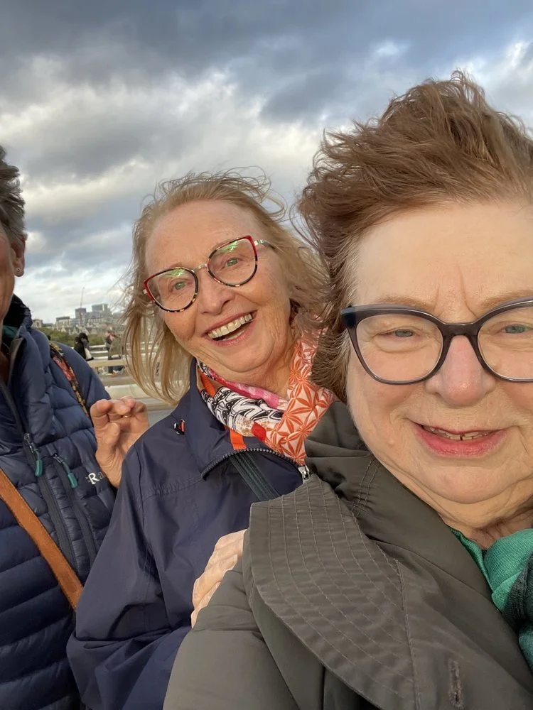  One of the many selfies Dorothy and I took. This was crossing the Waterloo Bridge after an Uber boat on the Thames. Almost got blown away, but at least the sky was blue. 