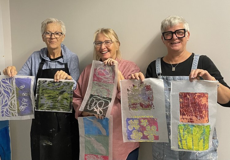  Happy gel printers. Marion, Dorothy and Karen 