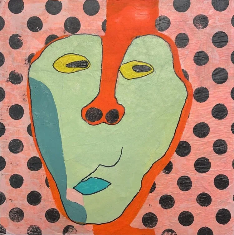  New faces in the studio. 10 x10 in mixed media on panel, $200. 