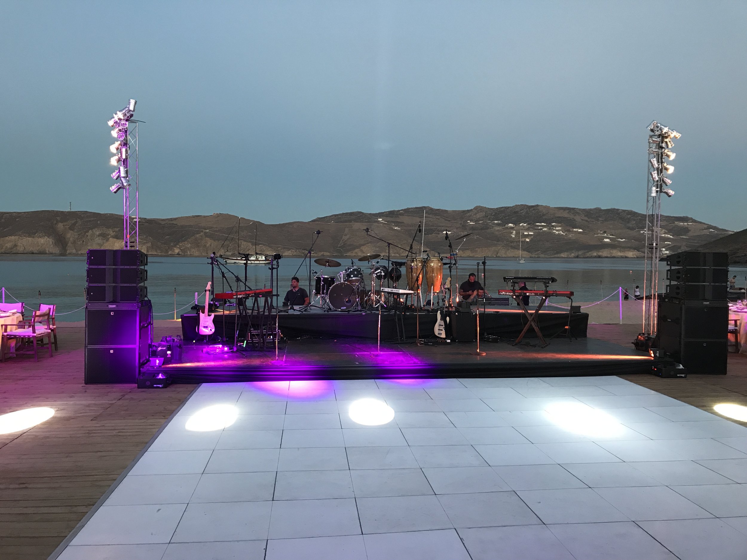  White DanceFloor - Live Stage - BackLine - Pin Spot  Lightning , Principote Mykonos 