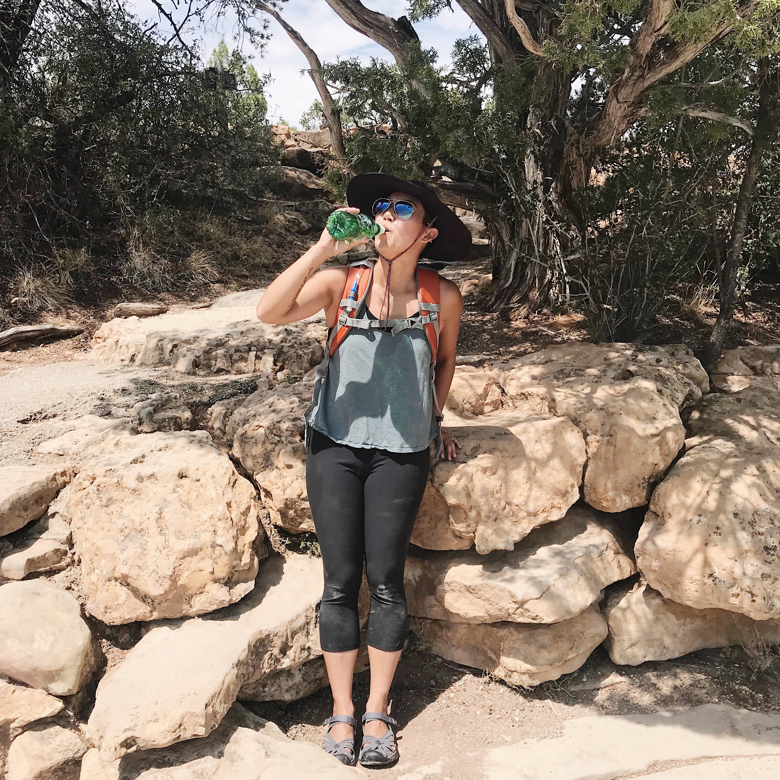 I survived! Rewarding myself with water after all that crazy ladder climbing.