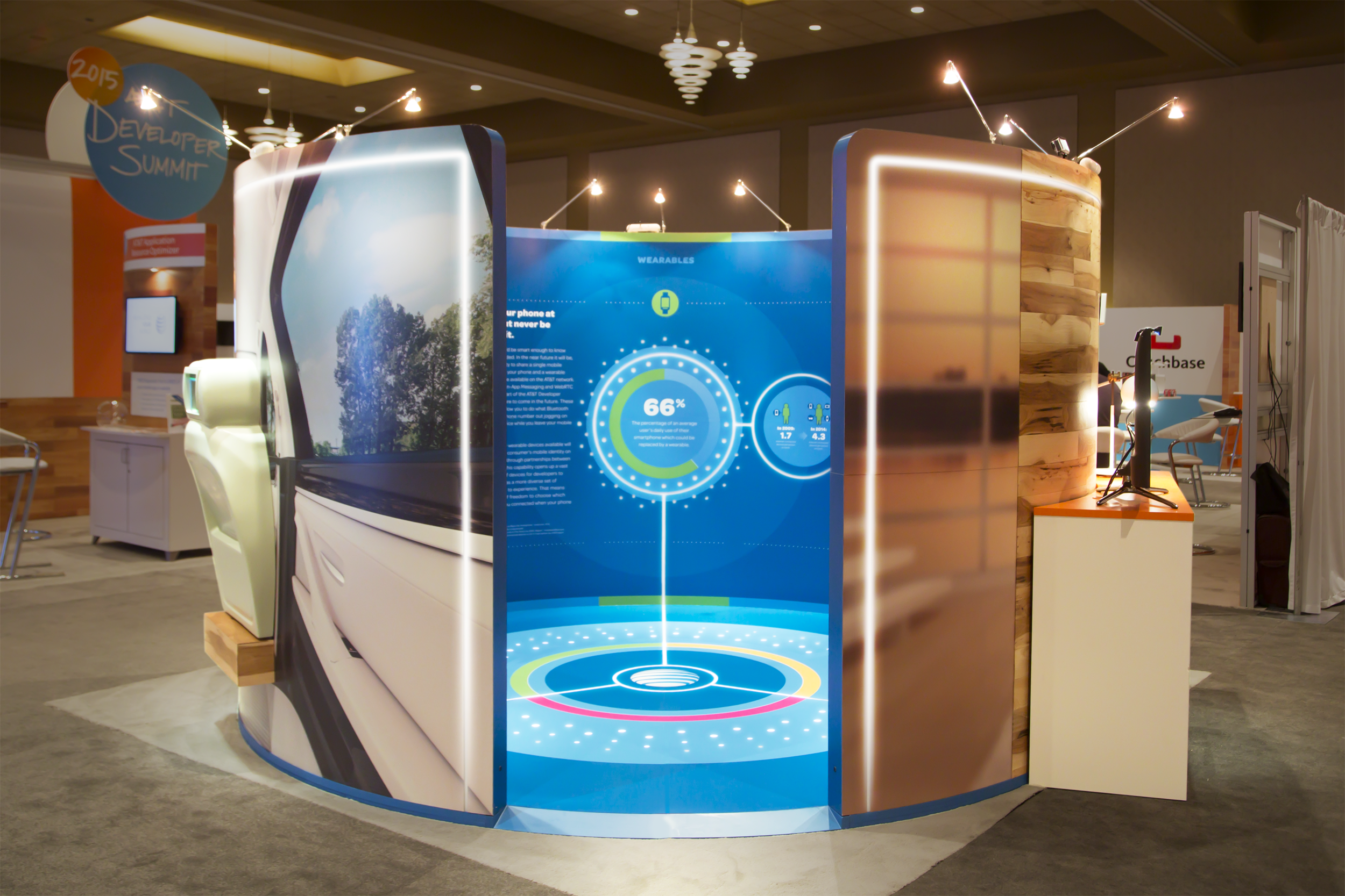 An inside/outside experience showing the consumer benefits and technical explanation of an AT&T network service. The service's function on a number of different device types was paramount in the demo.