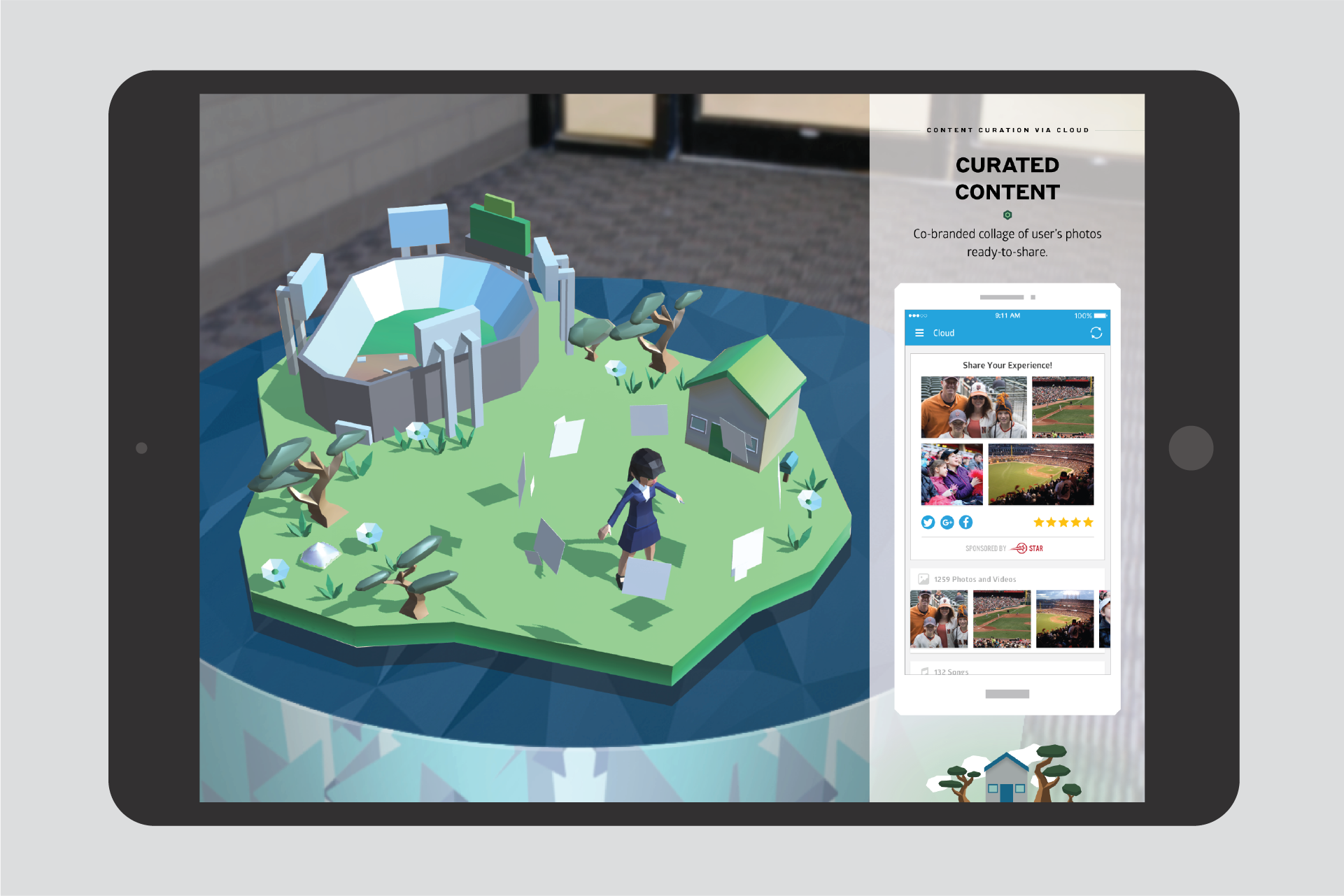 The finished AR experience combined 3D characters, settings, and animations combined with UI designs to both show abstract concepts of data transfer in a visceral manner but also to show the end user experience with the product.