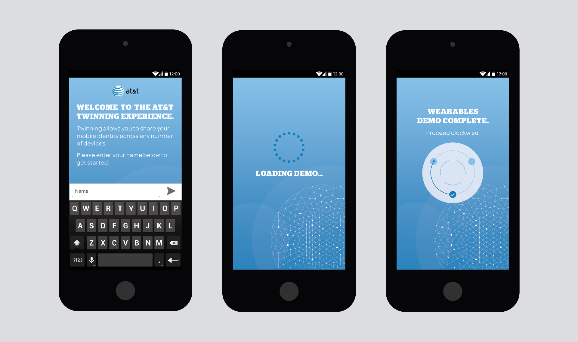 A phone app guided users through the three main demo sections. The UI design of the app tied directly to the graphics displayed on the inside of the physical installation.