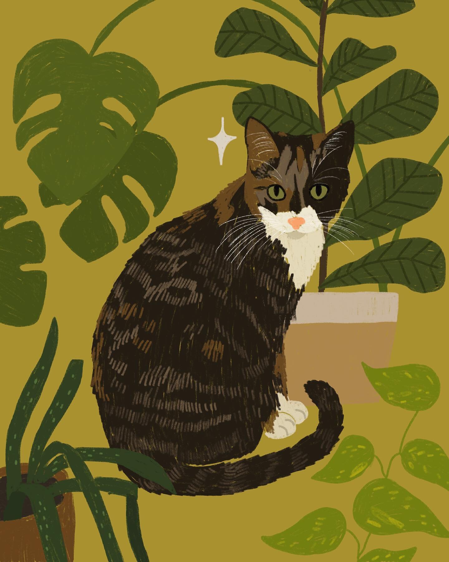 recent pet ( /houseplant 🙂) portrait commission of this cutie! 🪴✨