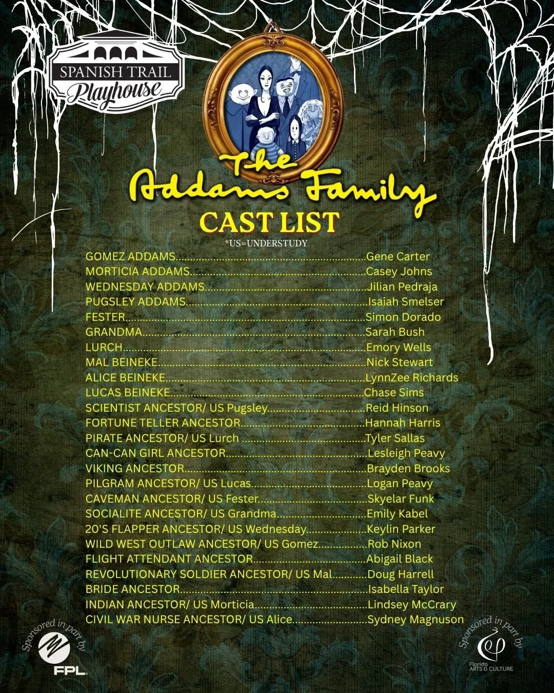 Cast list for Addams Family the Musical 2026 at the Spanish Trail Playhouse