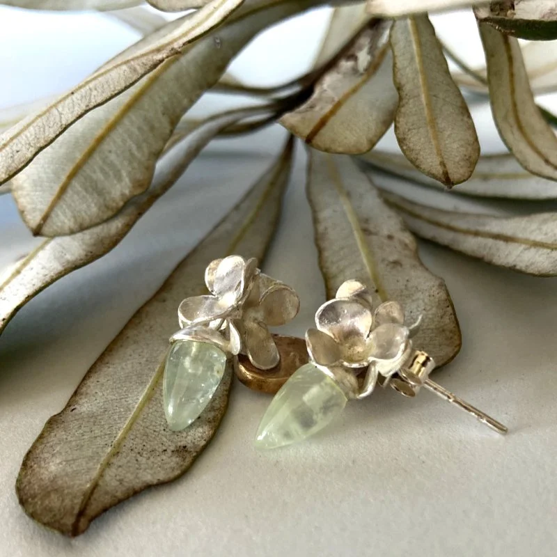 Bottle Brush studs with prehnite gems