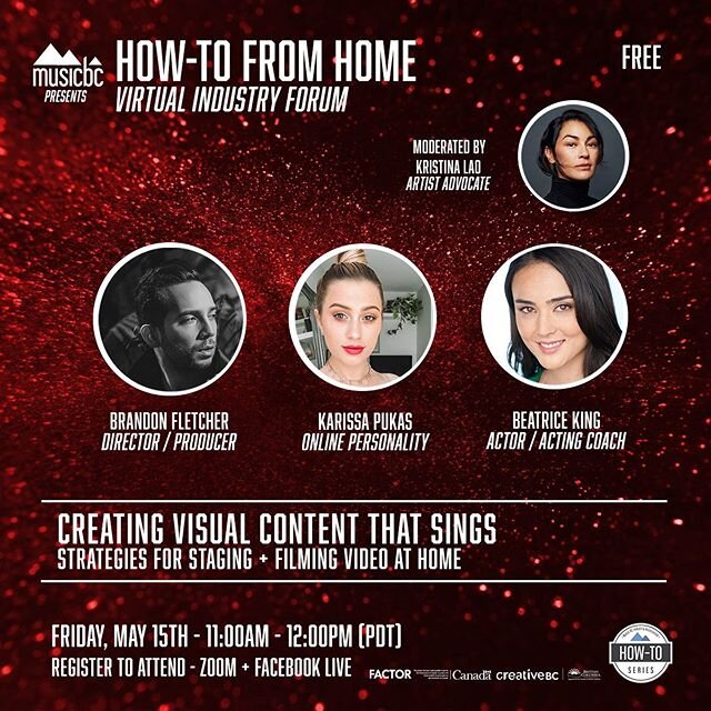 G O O D  L O O K I N G 💋
I'm stoked to be to moderating the next How-To at Home webinar with @music_bc on Friday, 15th May, with @bwfletcher (@fakedpotatoes), @karissapukas, and @beabeaking!

Whether you're streaming, filming content or producing sh