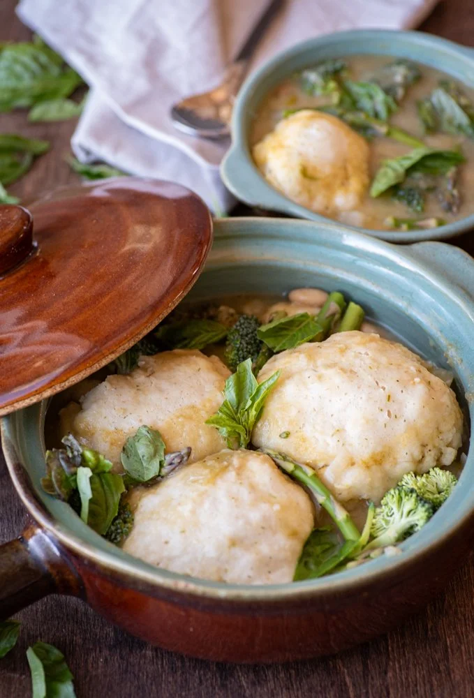 Spring Vegetable Stew Spring Vegetable stew with dumplings — Happy Apple Vegan