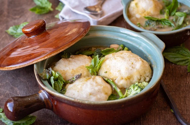 Spring Vegetable Stew Spring Vegetable stew with dumplings — Happy Apple Vegan