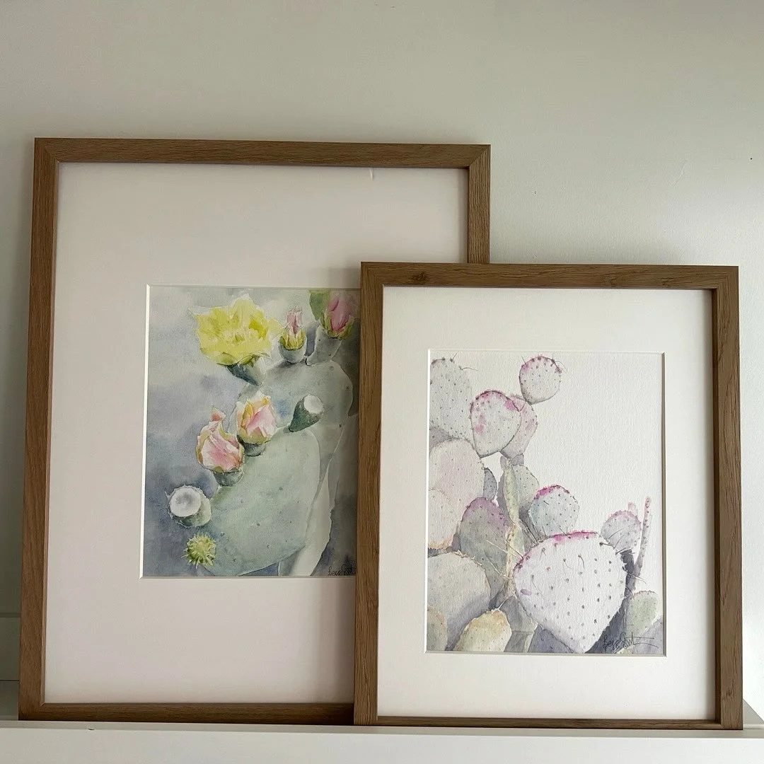 Colorful cactus, matted and framed.  Several prints are available on my website, and porch pickup is always an option for local shoppers. 
⠀⠀⠀⠀⠀⠀⠀⠀⠀
I am starting to plan for holiday offerings and I&rsquo;m curious - what type of print or notecards w