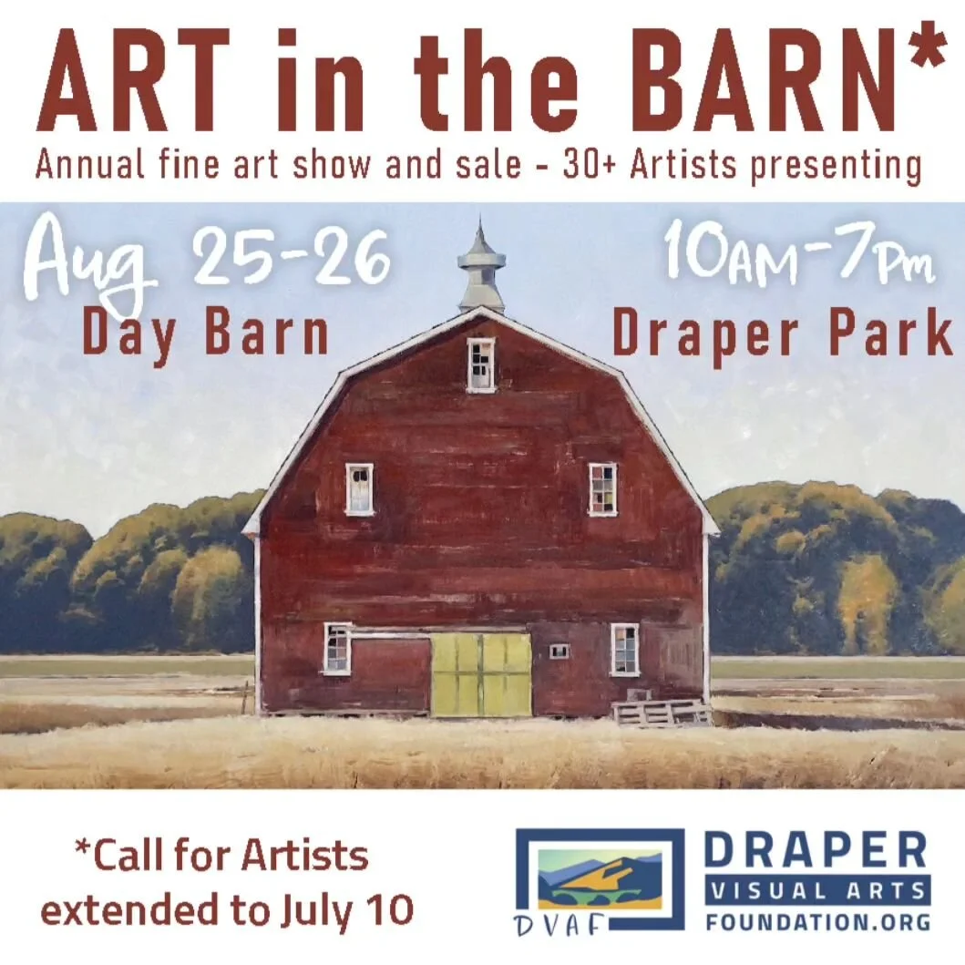 Calling all artists! Deadline extended for artist applications until July 10.
See our Art in the Barn website page to fill out an application at www.drapervisualartsfoundation.org/art-in-the-barn (website link also in bio). 

#artinthebarn #utah #uta