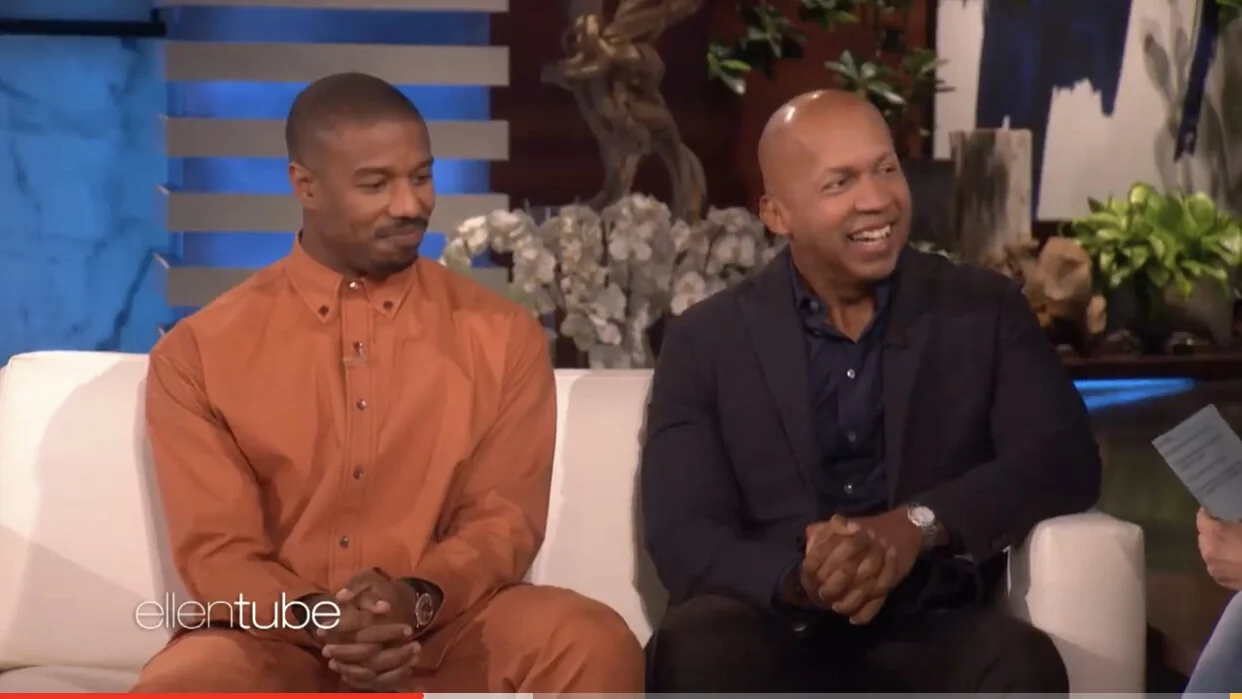 Micheal B. Jordan and Bryan Stephenson on the Ellen Degeneres Show, discussing the movie Just Mercy.