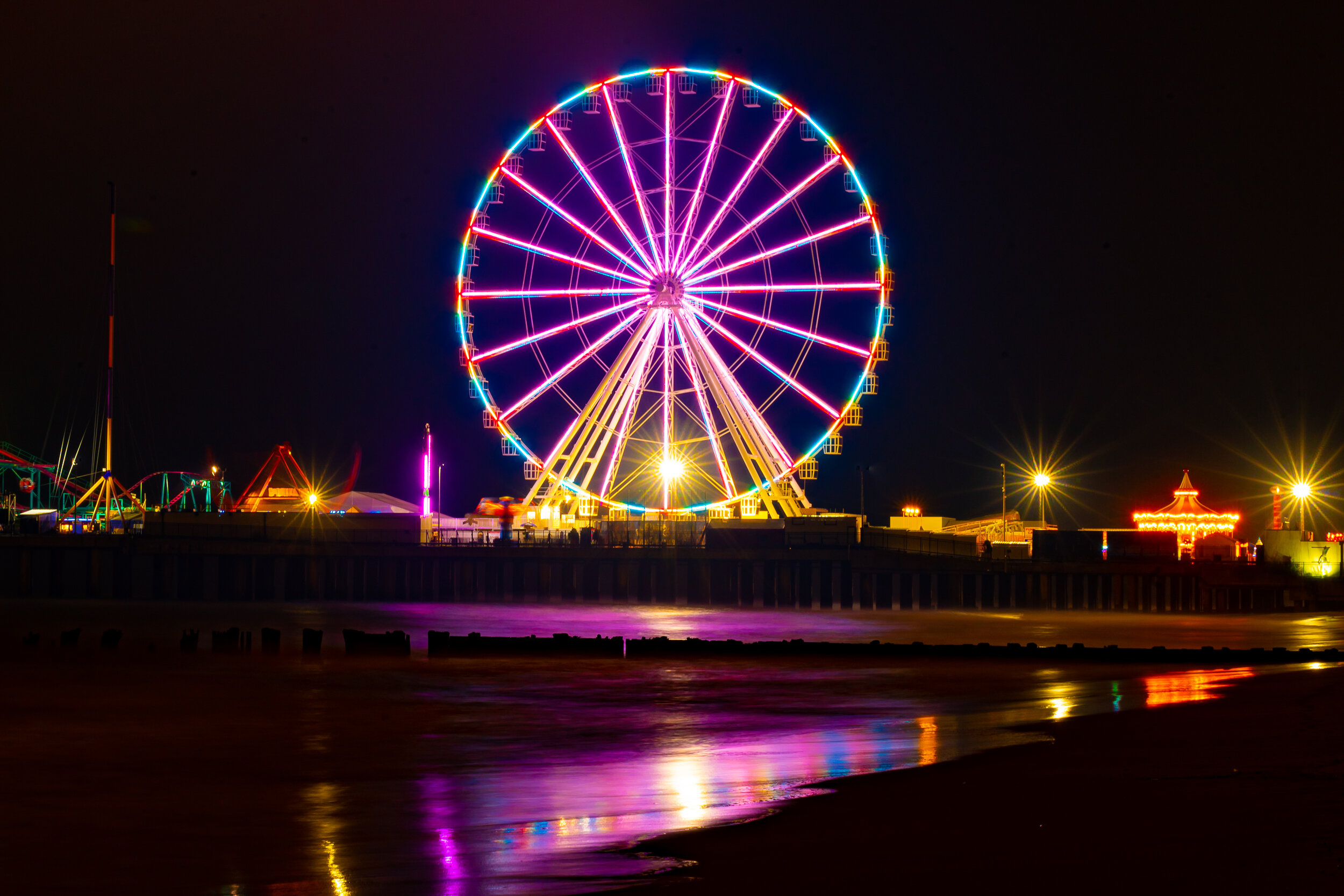 Atlantic City beach at night