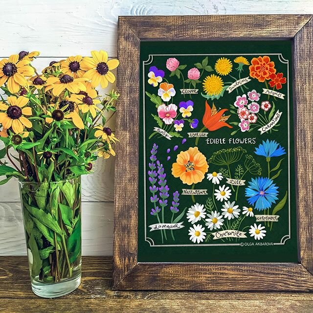 Absolutely love the way how this Edible Flowers Print looks framed 😍 Check my stores to get your copy! .
.
.
.
.
.
.
. .
.
.
.
#flowersmakemehappy #watercoloring #foragingforfood #foraging #edibleflowers #contemporarypainting #paintyourlife #floralp