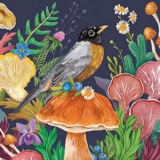 A little fragment from a larger puzzle illustration inspired by my favorite things: mushrooms, birds, and botanicals. 🌿🍄🐦
Perfect for celebrating National Wildlife Day today.
The full image is now live on my updated website.
Take a look and explor