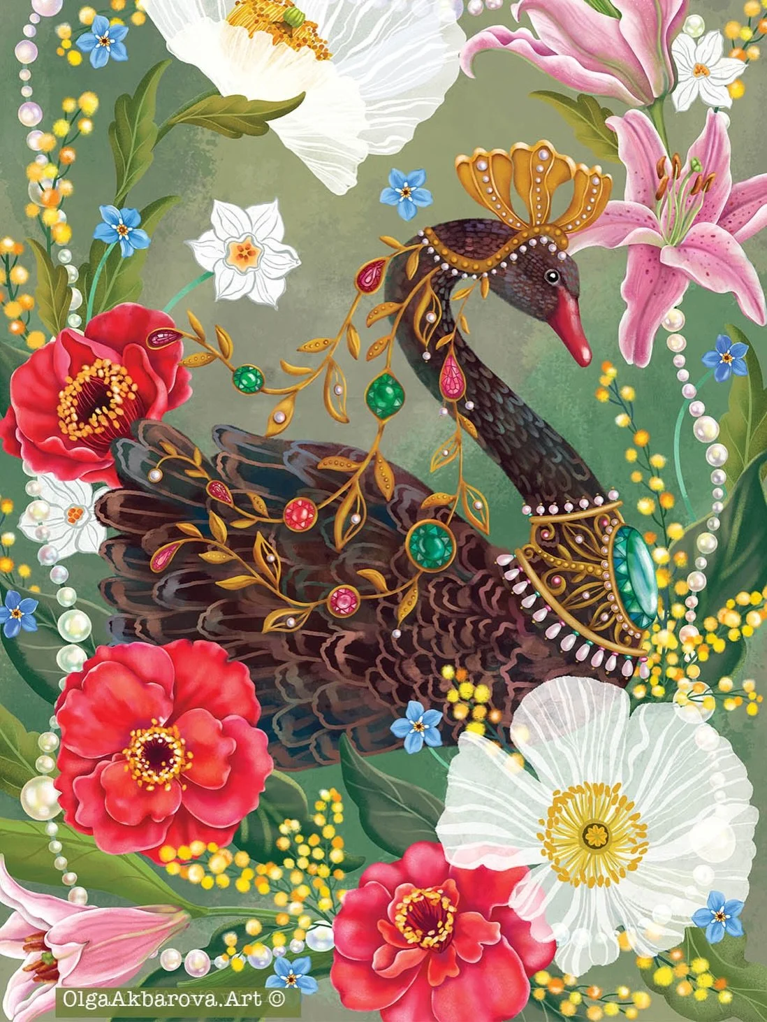 One of my latest favorites 🖤 It seems like I really like to complicate things - at least in art 😅 Scroll to see the process behind some of the elements in this Black Swan piece. 
#olgaakbarovaart #botanicalartist #procreateprocess