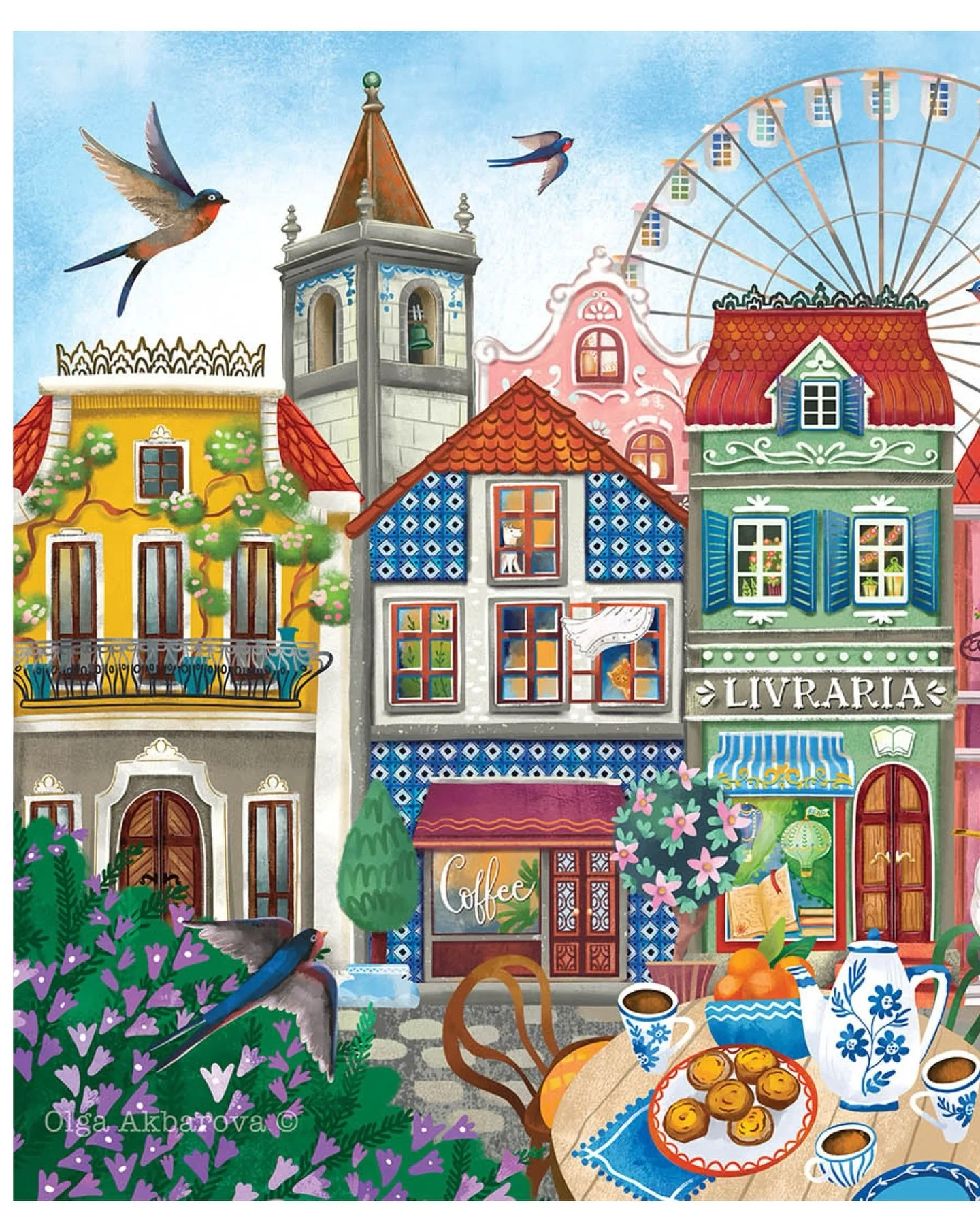 Portugal in pieces I didn&rsquo;t want to forget 💙
Azulejos (those beautiful ceramic tiles), sunlit architecture, pastel de nata for breakfast, and blooming jacaranda &mdash; all woven into this illustration.

So glad I took the time to sketch along