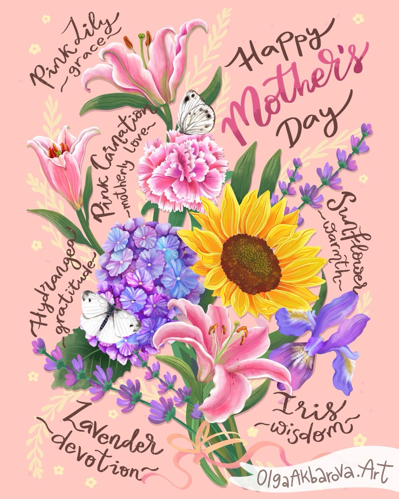 A little bouquet filled with flower meanings for Mother&rsquo;s Day 🌸

Pink lilies for grace, carnations for motherly love, sunflowers for warmth, lavender for devotion, irises for wisdom, and hydrangeas for gratitude.

Happy Mother&rsquo;s Day to a