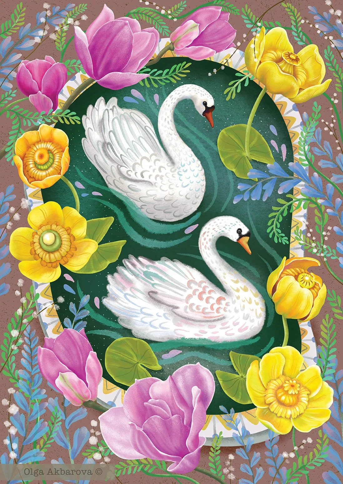 Spring Swans. 15x21. Available for Licensing