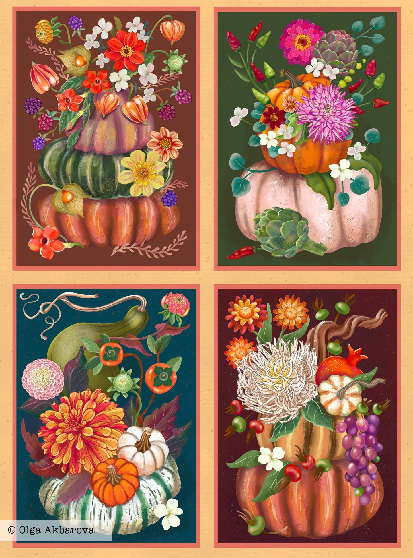 Pumpkins & Dahlias.  Available for Licensing 20x27