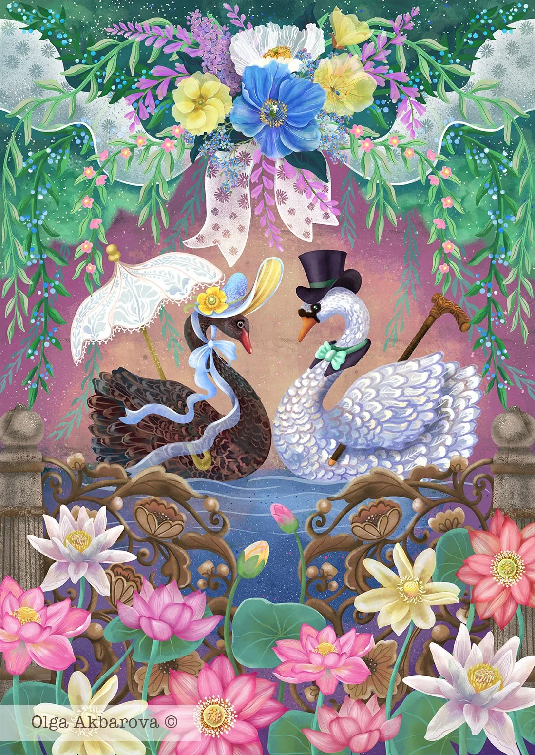 Victorian Swans, 15x21. Available for licensing