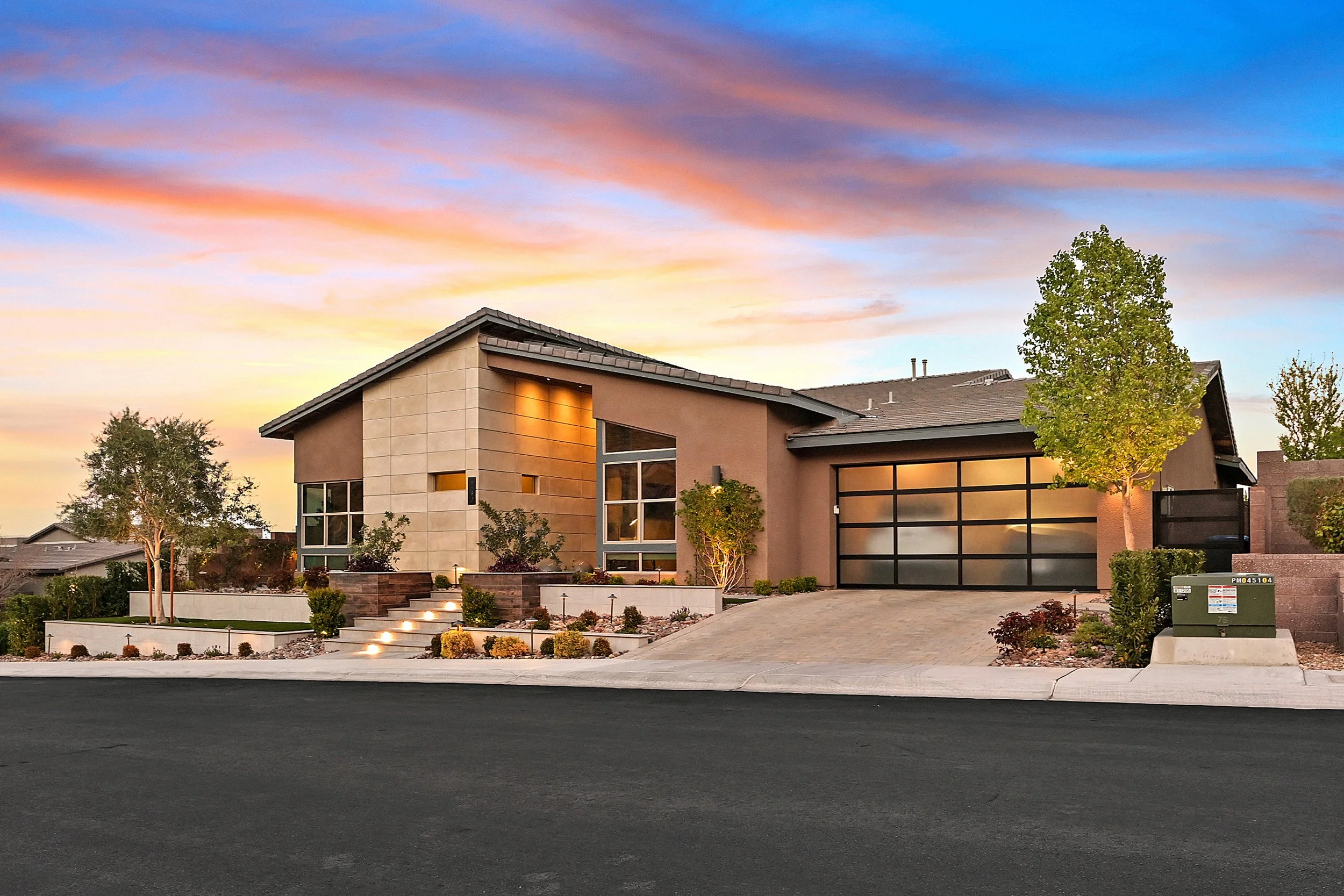 Luxury home front entrance in The Cliffs Summerlin community