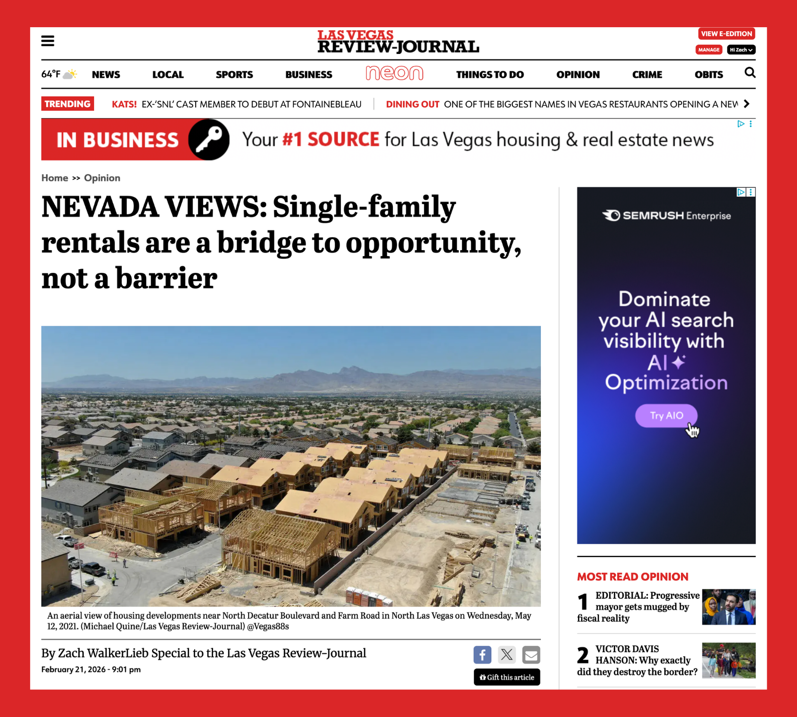 Zach WalkerLieb opinion piece in Las Vegas Review-Journal on single-family rentals and Nevada housing affordability