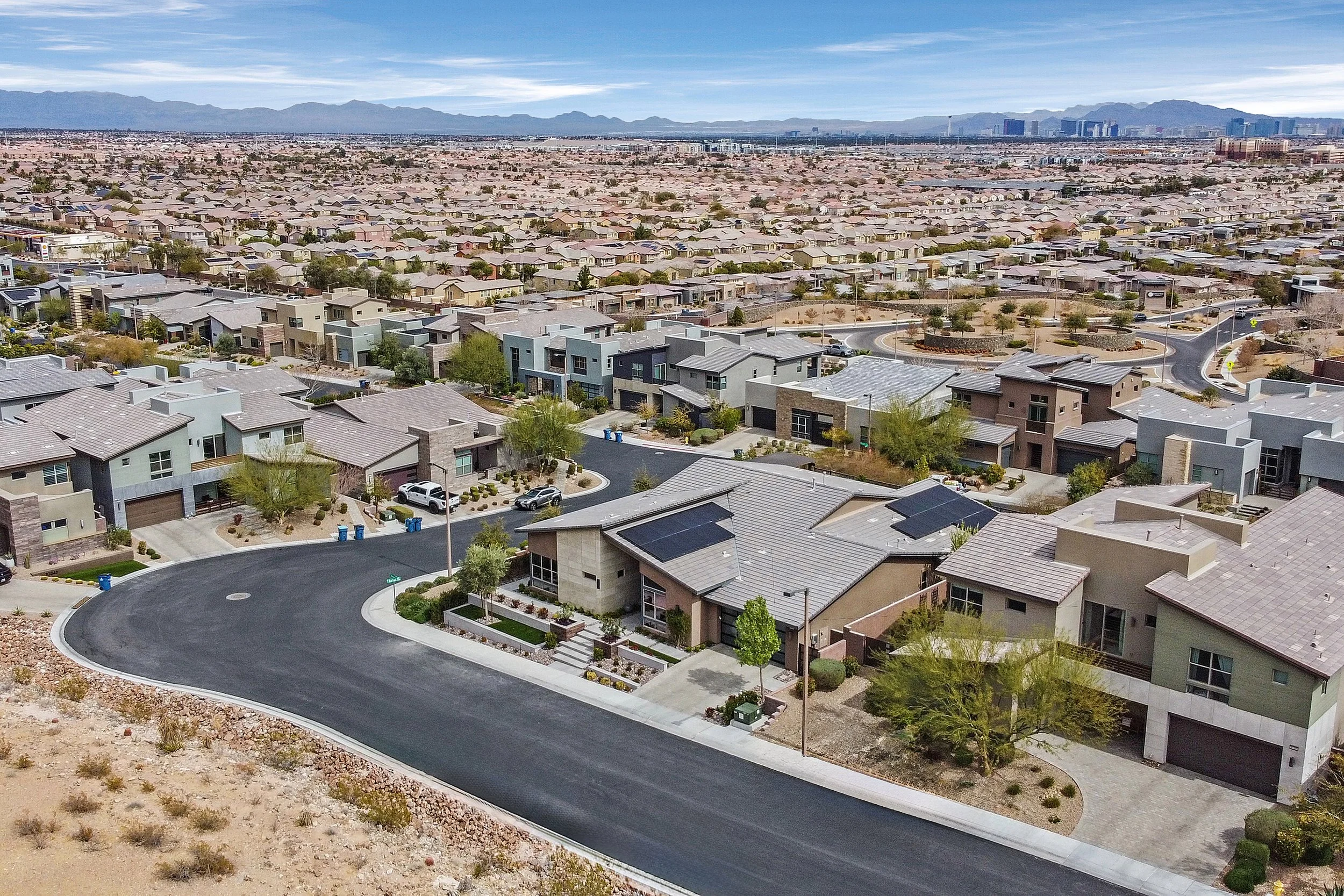Aerial view of Las Vegas residential neighborhoods representing current housing market conditions