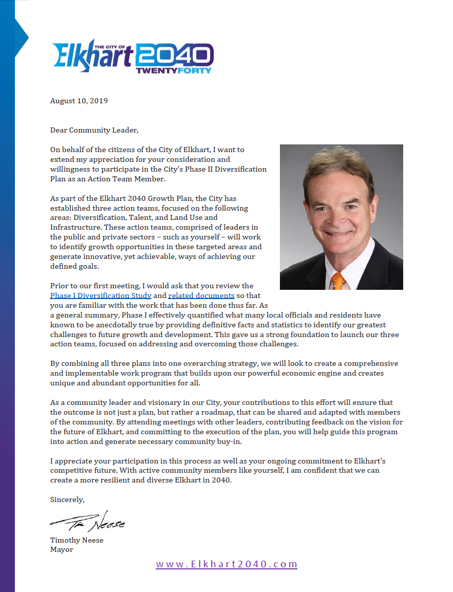 Read Mayor Time Neese’s letter to team participants.