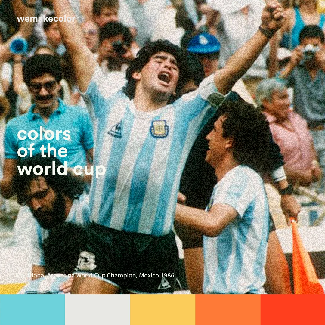 Diego Maradona celebrates Argentina's victory against Germany in Mexico 86, his second world cup in history.